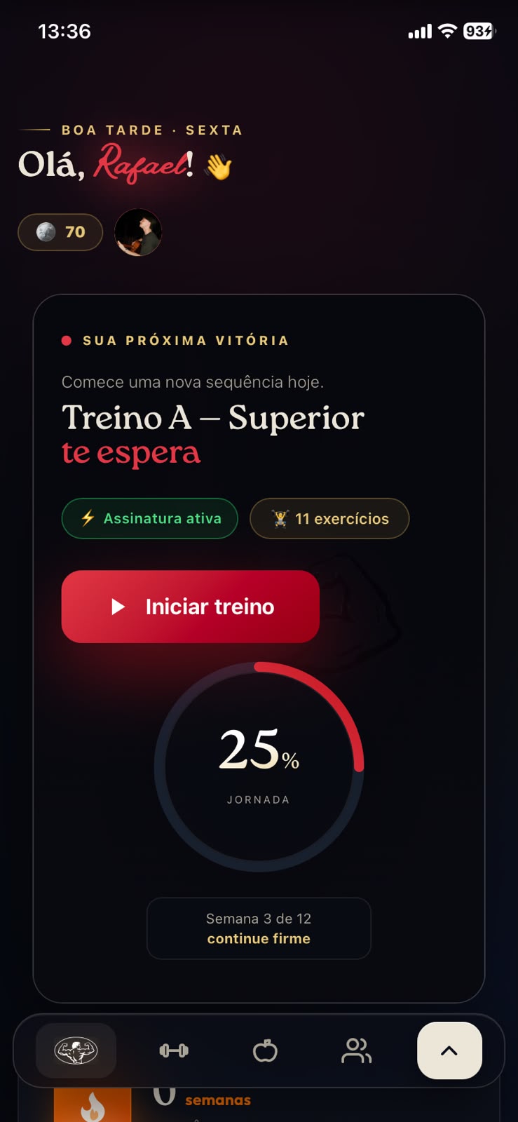 Tela inicial do app Titan
